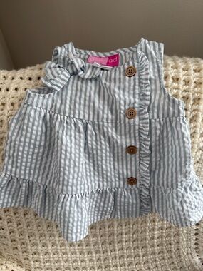 Goodlad Seersucker Baby Blue Stripe Ruffle Dress Baby Girl